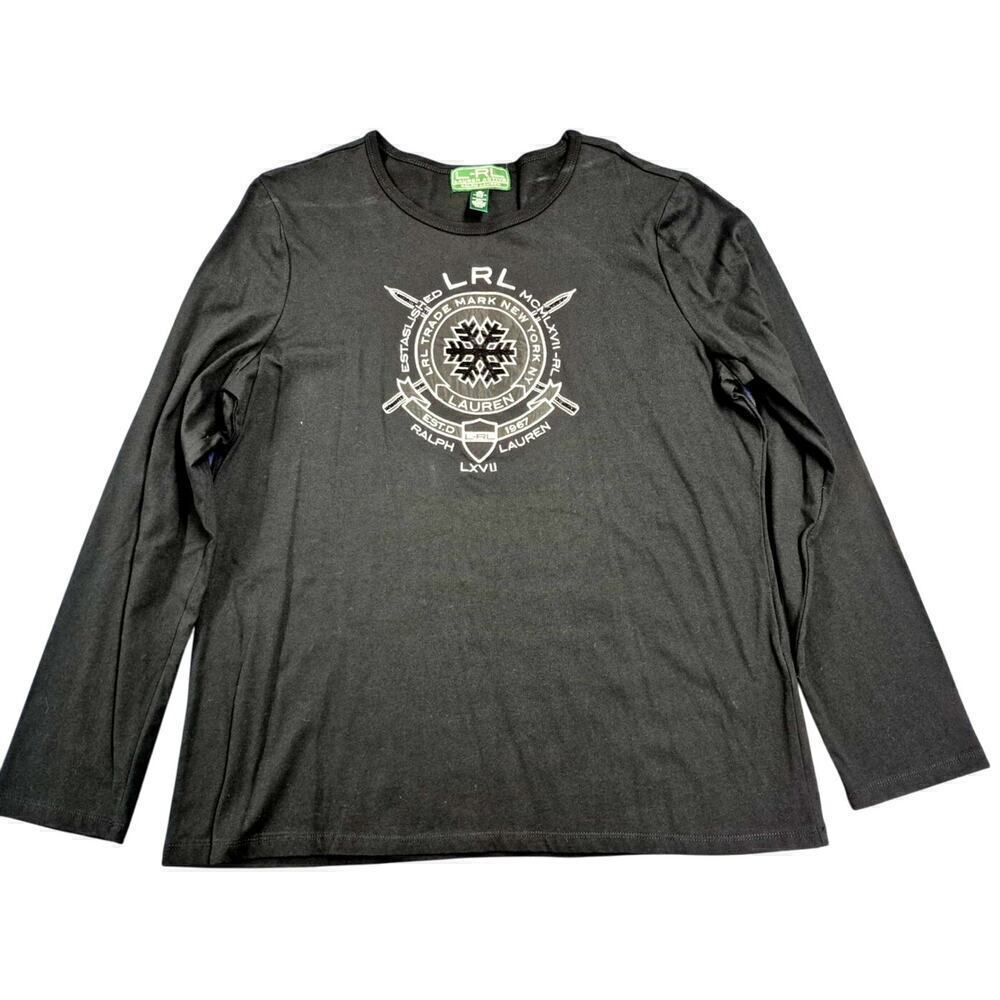 LRL 1967 Ralph Lauren Active Black Cotton shirt Black Beaded Snowflake Sz XL